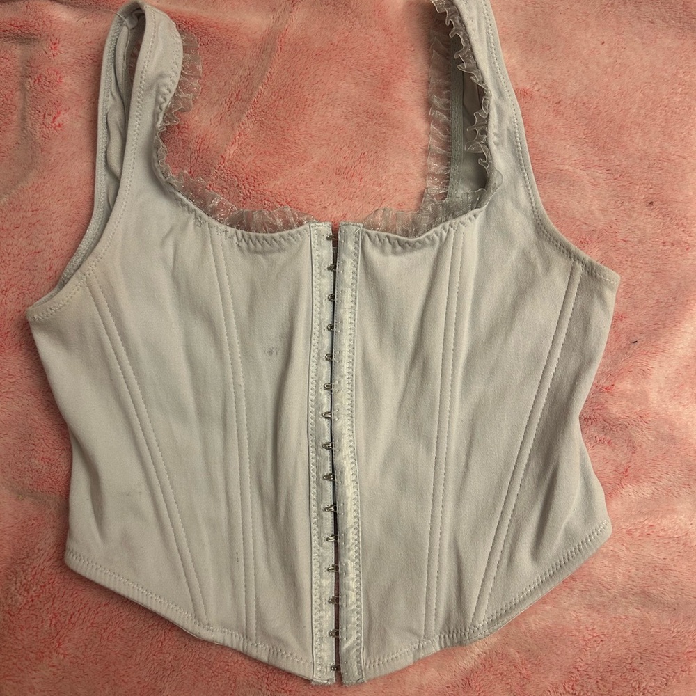 Altar'd State Baby Blue Lace Trim Corset Top